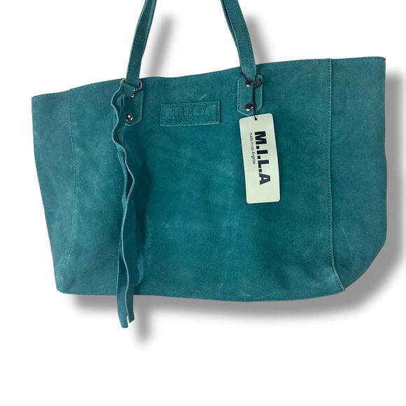 M.I.L.A. NWT Jade Green Genuine Leather Tassel Shoulder Luxe Tote Shoulder Bag - Picture 3 of 9